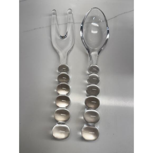 Imperial Glass Candlewick Salad Serving Spoon and Fork Beaded Handles - Picture 2 of 2